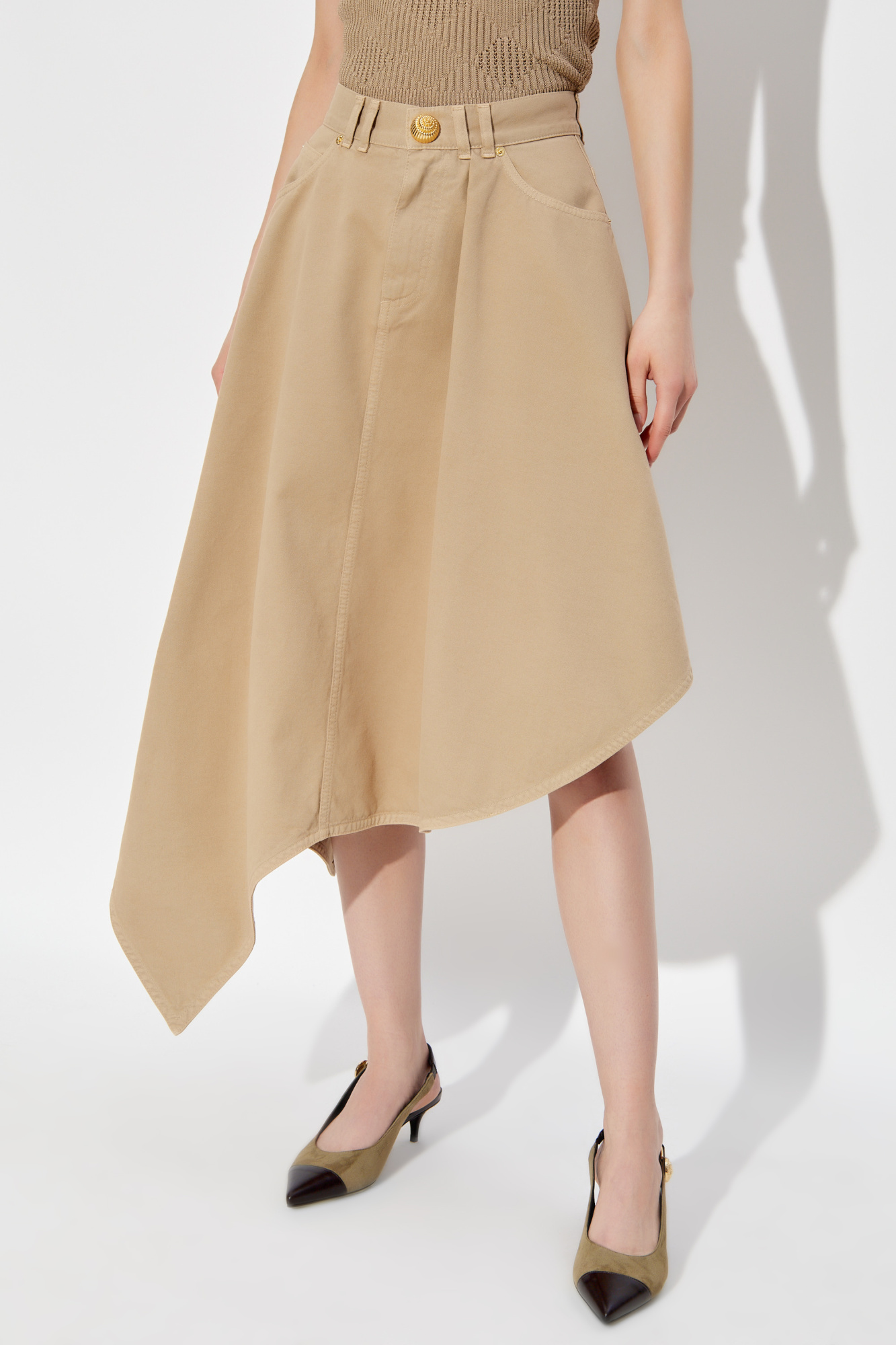 スカート BALMAIN Woman Skirt Beige AF1LB005KB02 GFE Short pleated skirt in grain de poudre - Women | BALMAIN